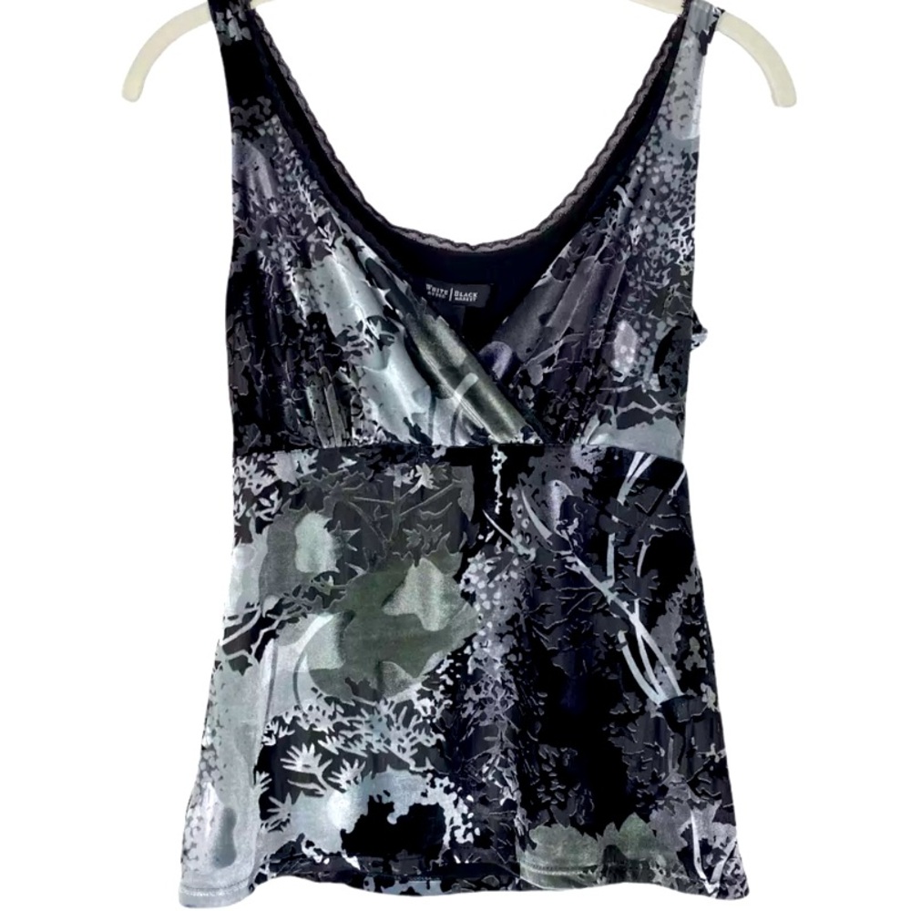 WHITE HOUSE BLACK MARKET Velvet Surplice Tank Top w/Lace Trim Sz XL New